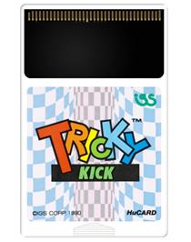 Cartridge artwork for Tricky Kick on the NEC TurboGrafx-16.