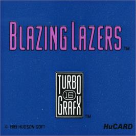 Top of cartridge artwork for Blazing Lazers on the NEC TurboGrafx-16.