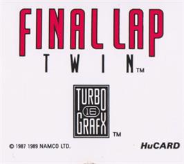 Top of cartridge artwork for Final Lap Twin on the NEC TurboGrafx-16.