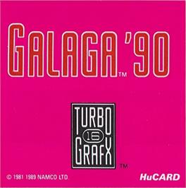 Top of cartridge artwork for Galaga '90 on the NEC TurboGrafx-16.