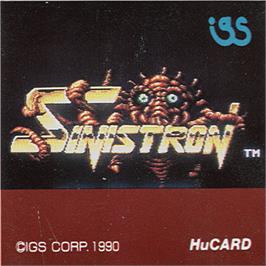 Top of cartridge artwork for Sinistron on the NEC TurboGrafx-16.