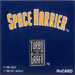 Top of cartridge artwork for Space Harrier on the NEC TurboGrafx-16.