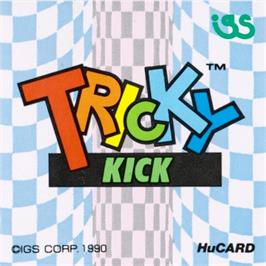 Top of cartridge artwork for Tricky Kick on the NEC TurboGrafx-16.