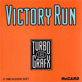 Top of cartridge artwork for Victory Run on the NEC TurboGrafx-16.