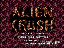 Title screen of Alien Crush on the NEC TurboGrafx-16.