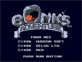 Title screen of Bonk's Adventure on the NEC TurboGrafx-16.