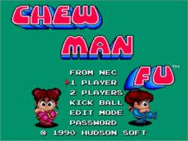 Title screen of Chew Man Fu on the NEC TurboGrafx-16.