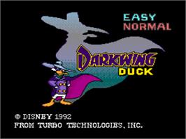 Title screen of Disney's Darkwing Duck on the NEC TurboGrafx-16.