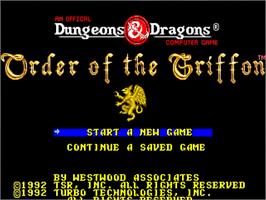 Title screen of Order of the Griffon on the NEC TurboGrafx-16.