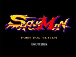 Title screen of Shockman on the NEC TurboGrafx-16.