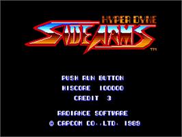 Title screen of Side Arms Hyper Dyne on the NEC TurboGrafx-16.
