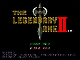 Title screen of The Legendary Axe II on the NEC TurboGrafx-16.