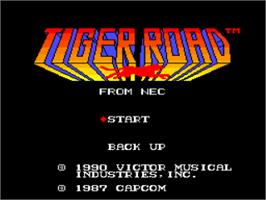 Title screen of Tiger Road on the NEC TurboGrafx-16.