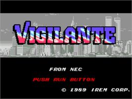 Title screen of Vigilante on the NEC TurboGrafx-16.