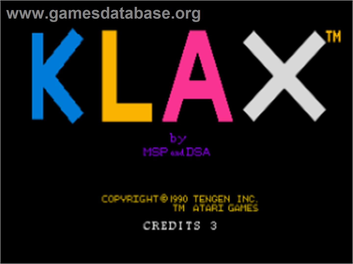 Klax - NEC TurboGrafx-16 - Artwork - Title Screen