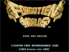 Title screen of Forgotten Worlds on the NEC TurboGrafx CD.