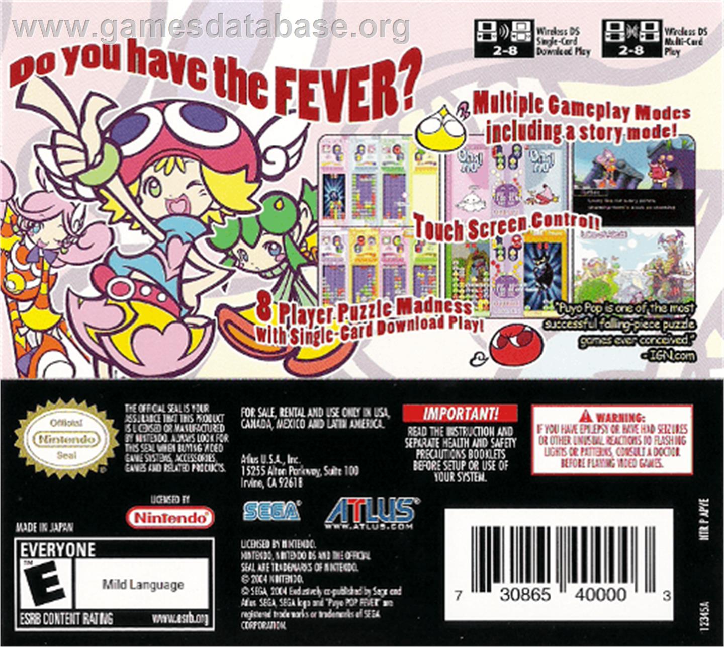Puyo Puyo Fever 2 - Nintendo DS - Artwork - Box Back