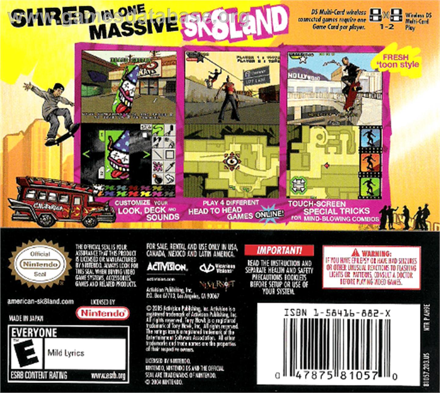 Tony Hawk's American Sk8land - Nintendo DS - Artwork - Box Back