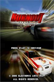 Title screen of Burnout Legends on the Nintendo DS.