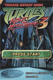 Title screen of Teenage Mutant Ninja Turtles 3: Mutant Nightmare on the Nintendo DS.