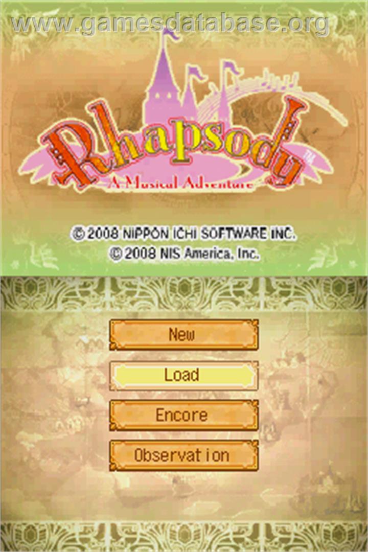 Rhapsody: A Musical Adventure - Nintendo DS - Artwork - Title Screen