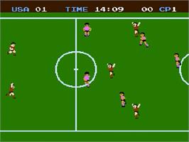 In game image of Soccer on the Nintendo Famicom Disk System.