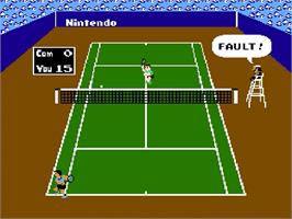 In game image of Tennis on the Nintendo Famicom Disk System.