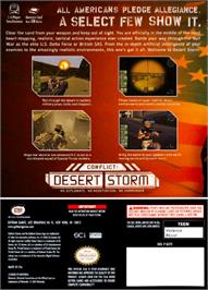 Box back cover for Conflict: Desert Storm on the Nintendo GameCube.