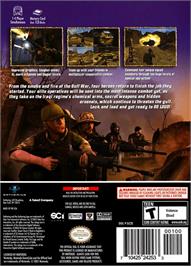 Box back cover for Conflict: Desert Storm II: Back to Baghdad on the Nintendo GameCube.