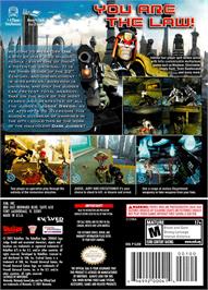 Box back cover for Judge Dredd: Dredd vs Death on the Nintendo GameCube.