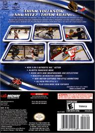 Box back cover for NHL Hitz Pro on the Nintendo GameCube.