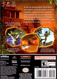 Box back cover for Pitfall: The Lost Expedition on the Nintendo GameCube.