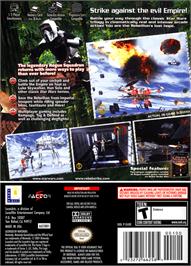 Box back cover for Star Wars: Rogue Squadron III - Rebel Strike on the Nintendo GameCube.