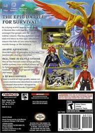 Box back cover for Tales of Symphonia on the Nintendo GameCube.