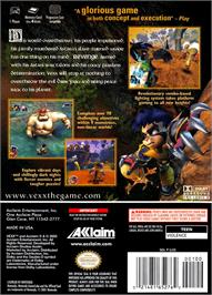 Box back cover for Vexx on the Nintendo GameCube.