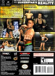 Box back cover for WWE Day of Reckoning on the Nintendo GameCube.