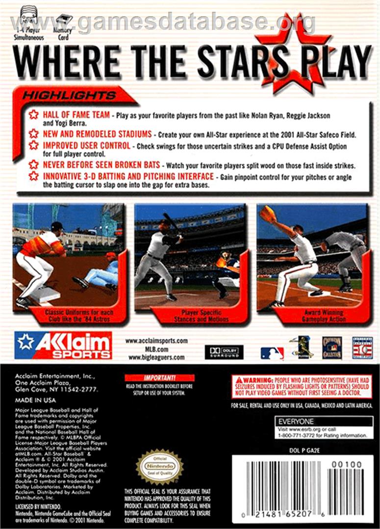 All-Star Baseball 2002 - Nintendo GameCube - Artwork - Box Back