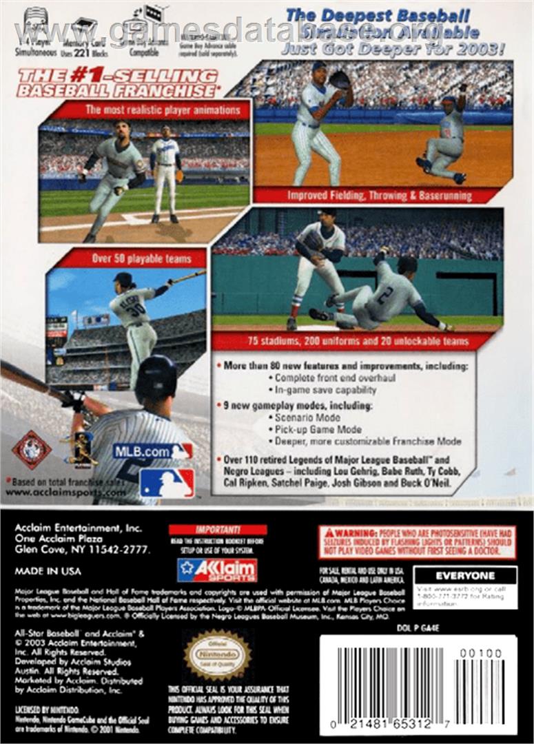 All-Star Baseball 2004 - Nintendo GameCube - Artwork - Box Back