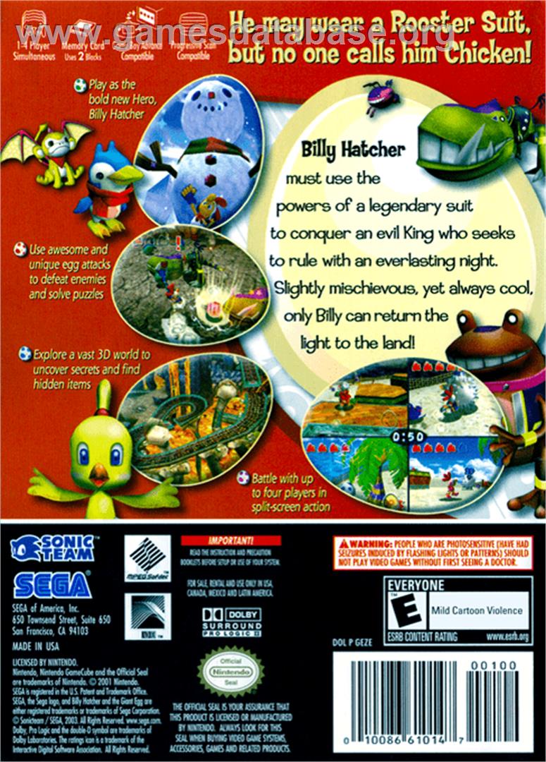 Billy Hatcher and the Giant Egg - Nintendo GameCube - Artwork - Box Back