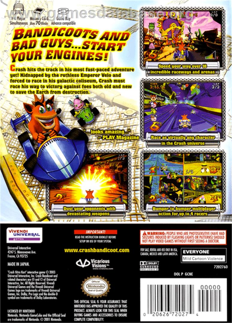 Crash Nitro Kart - Nintendo GameCube - Artwork - Box Back