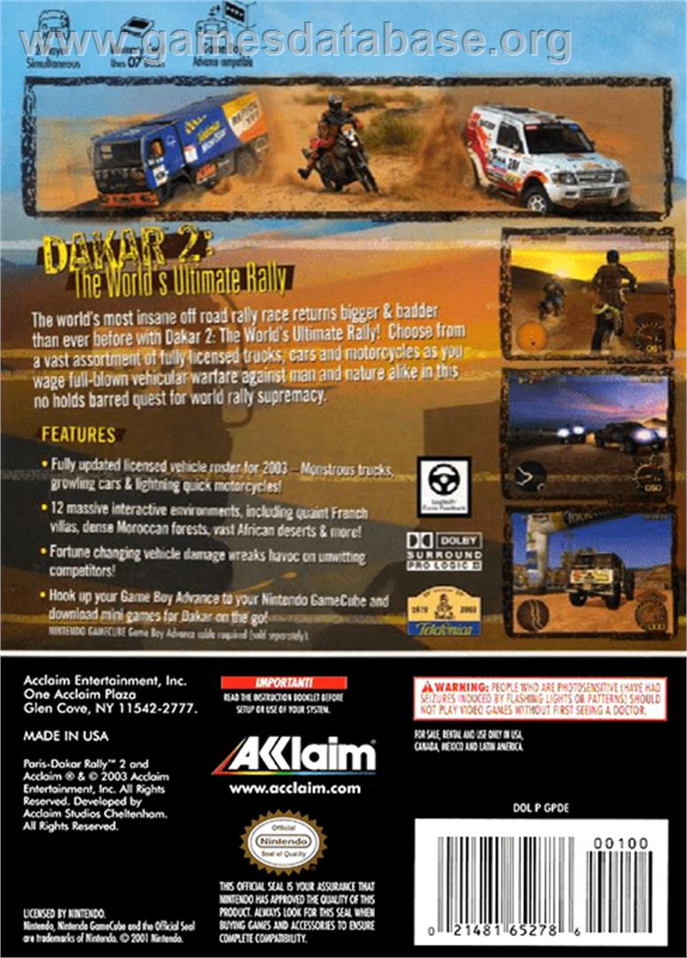 Dakar 2: The World's Ultimate Rally - Nintendo GameCube - Artwork - Box Back