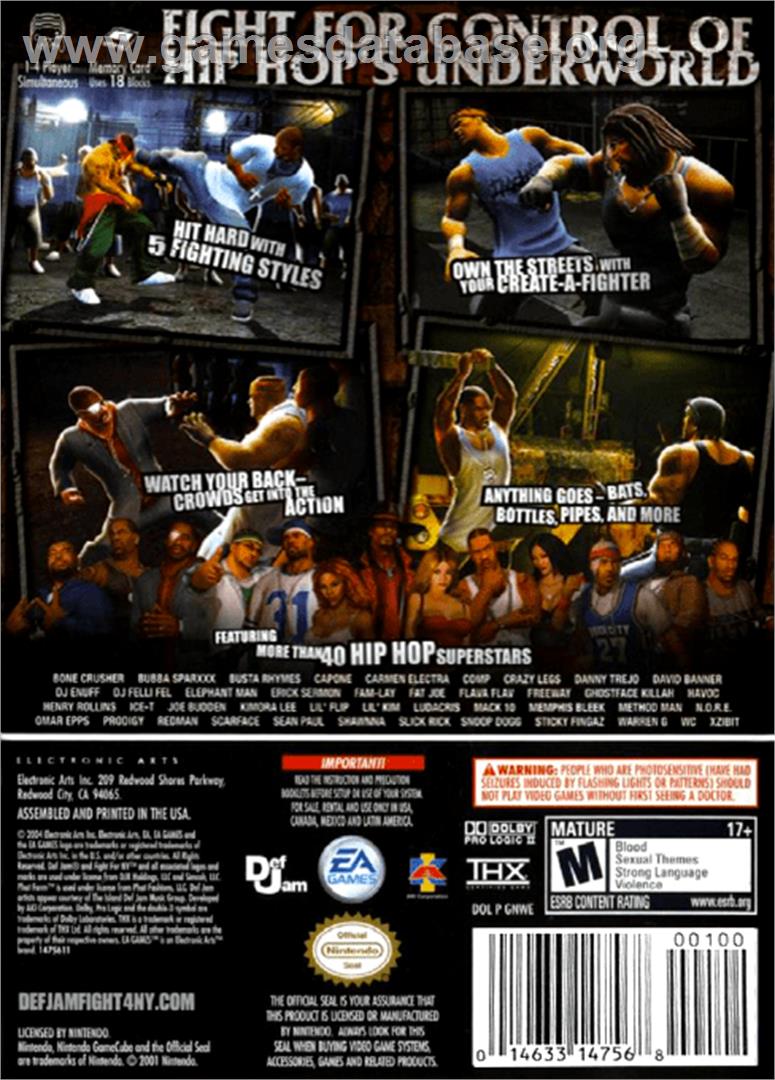 Def Jam: Fight for NY - Nintendo GameCube - Artwork - Box Back