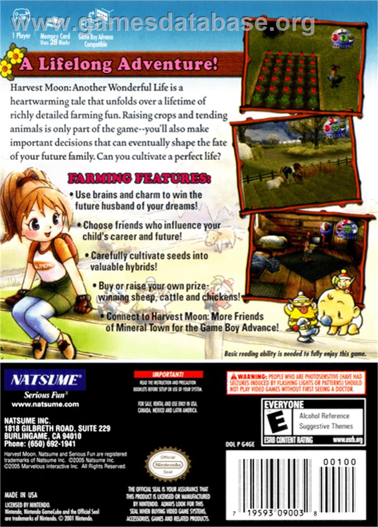 Harvest Moon: Another Wonderful Life - Nintendo GameCube - Artwork - Box Back
