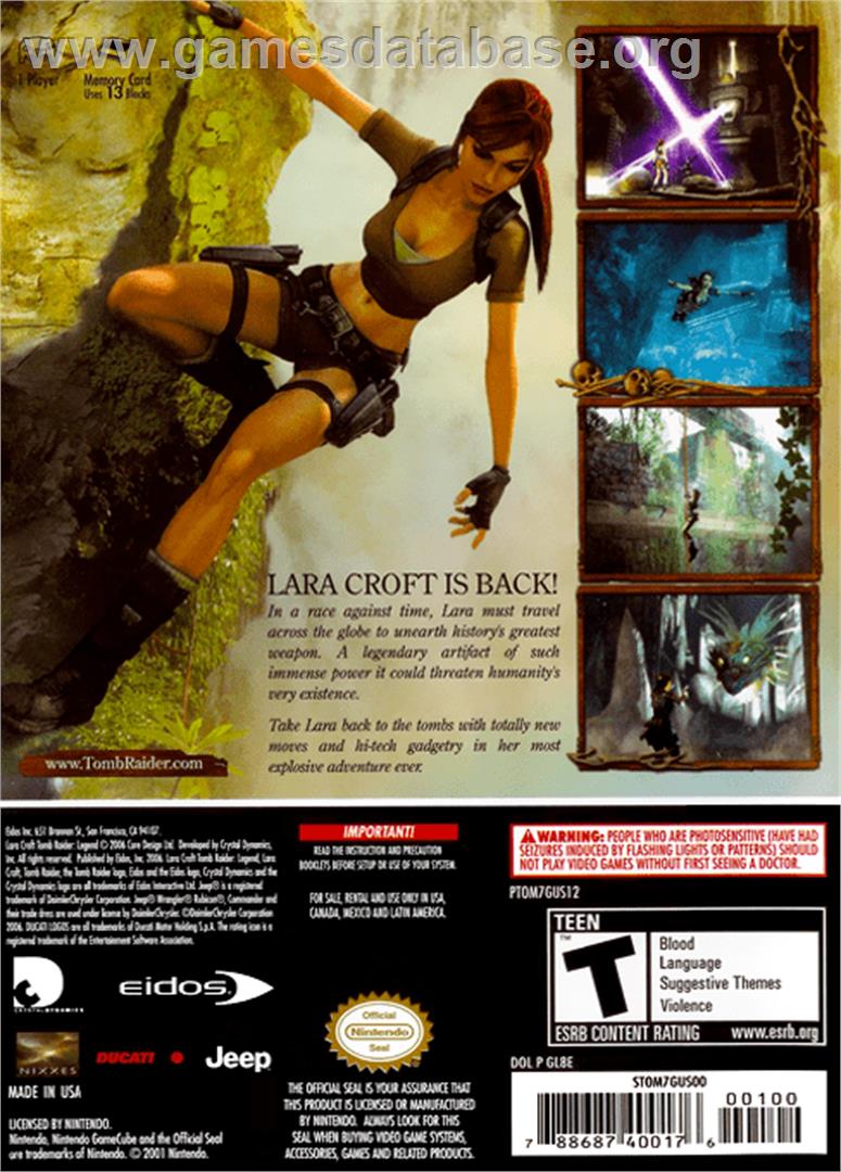 Lara Croft Tomb Raider: Legend - Nintendo GameCube - Artwork - Box Back