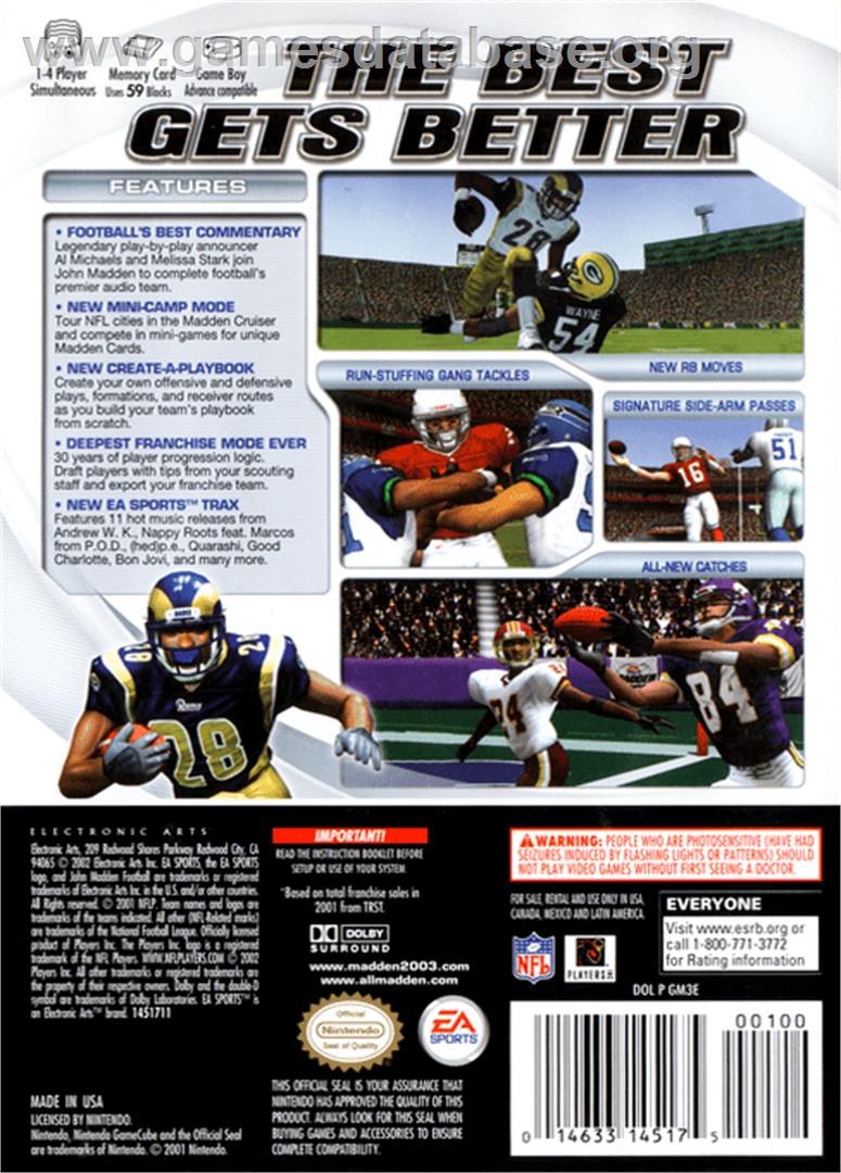 Madden NFL 2003 - Nintendo GameCube - Artwork - Box Back