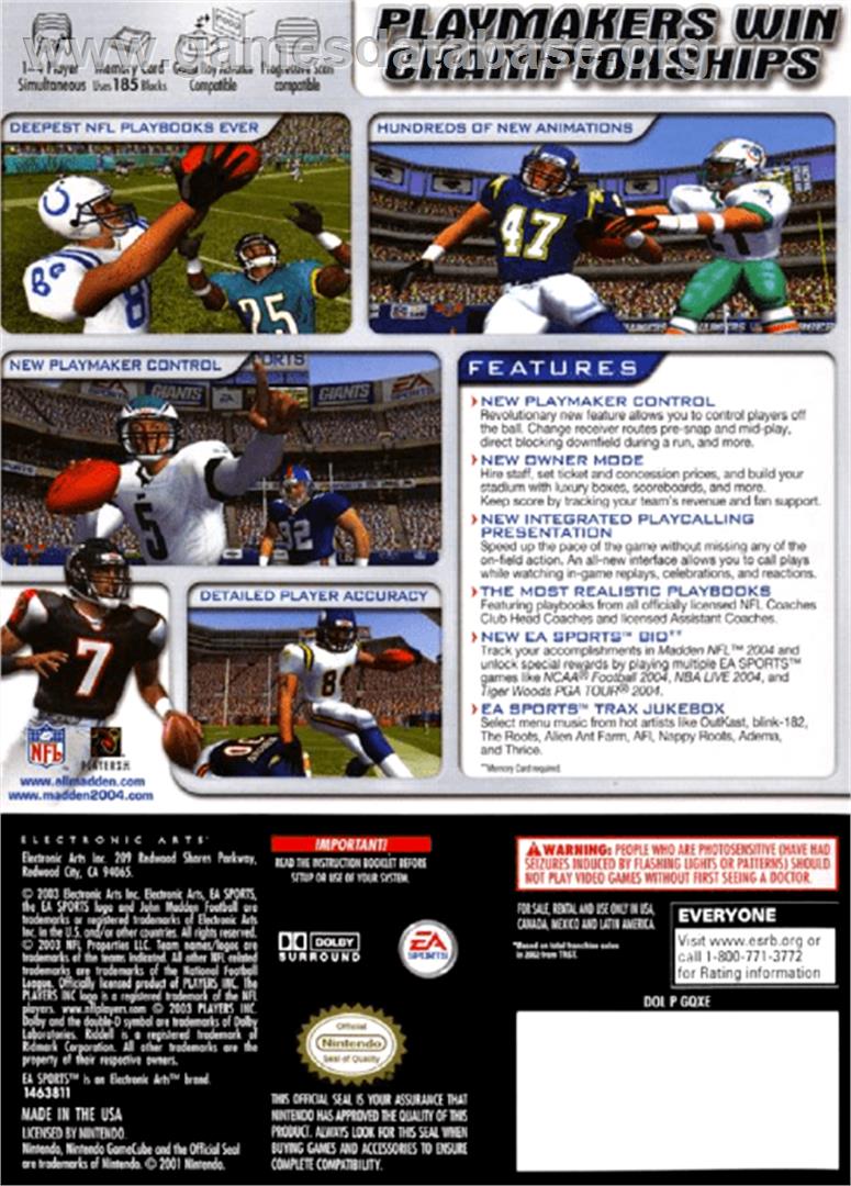 Madden NFL 2004 - Nintendo GameCube - Artwork - Box Back
