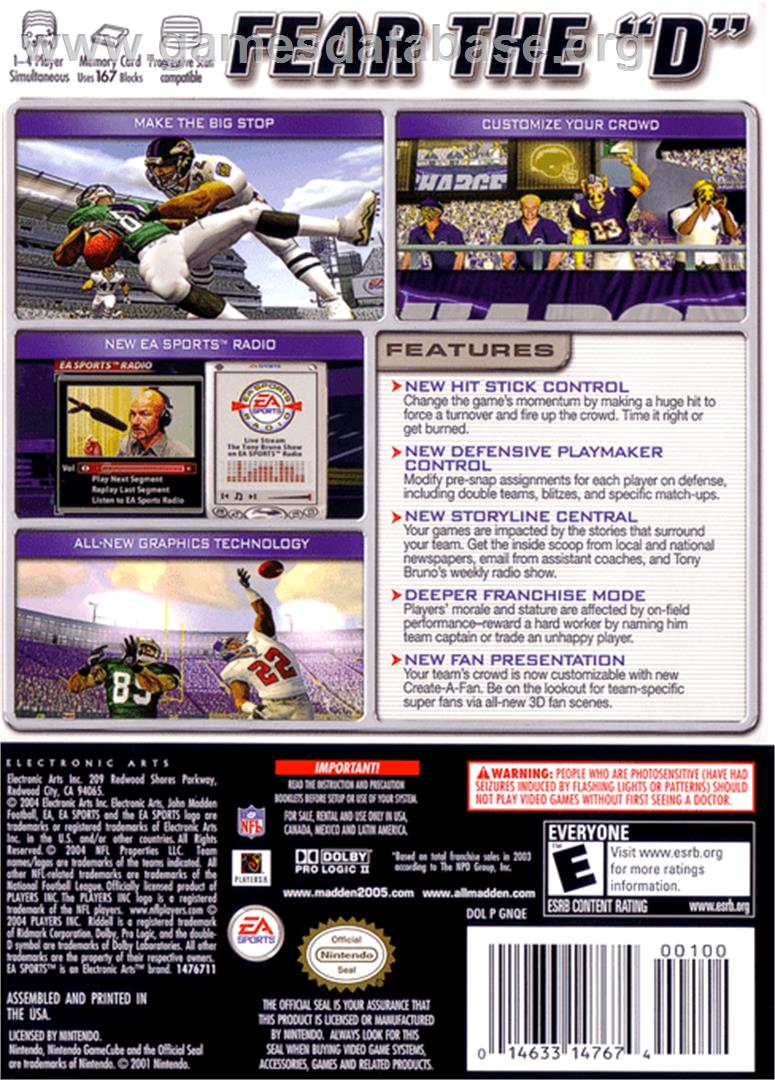Madden NFL 2005 - Nintendo GameCube - Artwork - Box Back