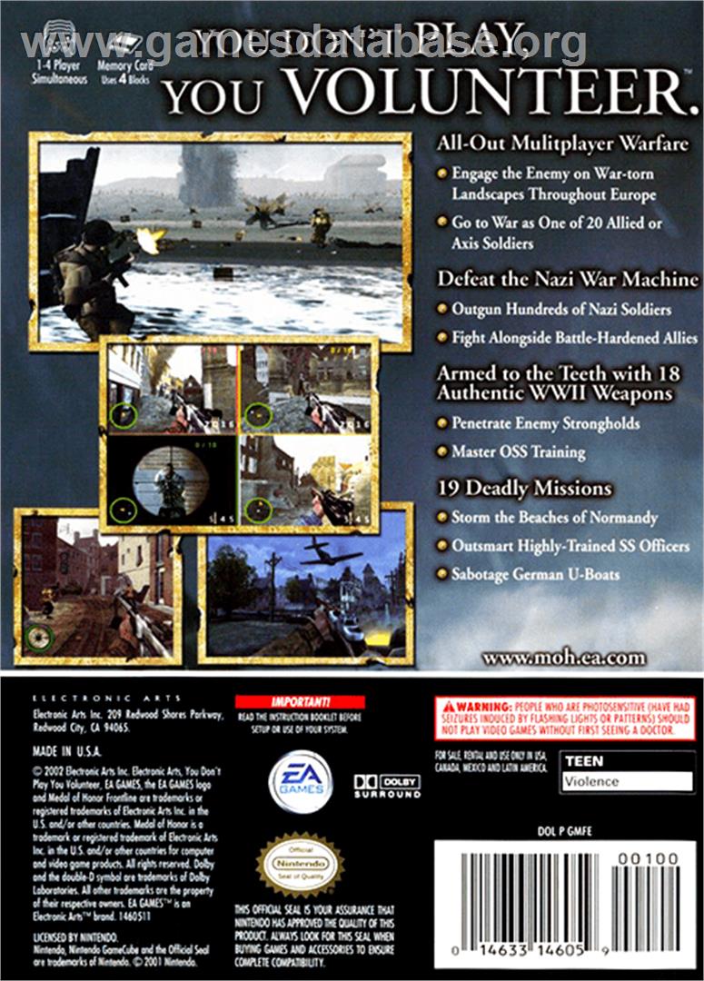 Medal of Honor: Frontline - Nintendo GameCube - Artwork - Box Back