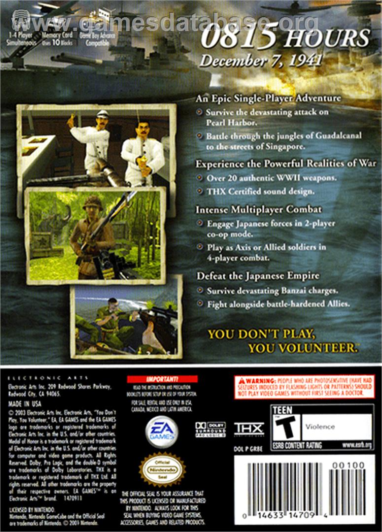 Medal of Honor: Rising Sun - Nintendo GameCube - Artwork - Box Back