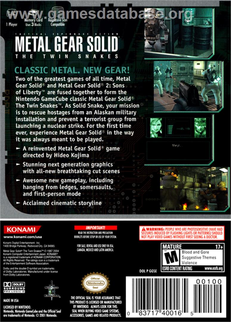 Metal Gear Solid: The Twin Snakes - Nintendo GameCube - Artwork - Box Back